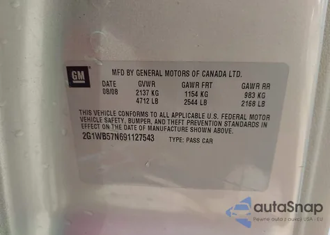 2009 Chevrolet Impala Ls from USA, damaged, VIN 2G1WB57N691127543